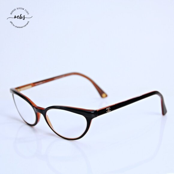 Chanel Cat Eye Vintage Eyeglasses Frame Black Brown Gold 50-17-140 - Picture 2 of 13